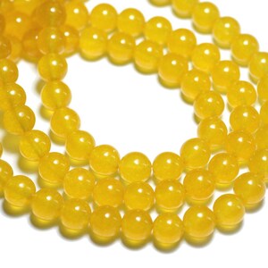 Faden ca. 39 cm, 62 Stück – Steinperlen – Jadekugeln 6 mm, Gelb, Orange, Safran