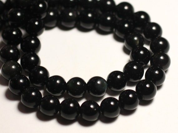 Fil De Perles En Obsidienne Noire Arc-en-ciel - Environ 90 Perles De 3-4mm, Longueur 39cm, Fait Main