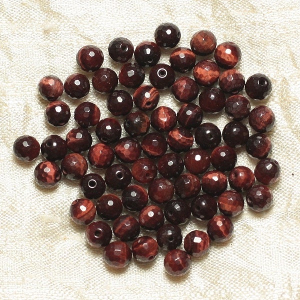 10pc - Stone Beads - Red Bull's Eye Faceted Balls 6mm - 7427039733137