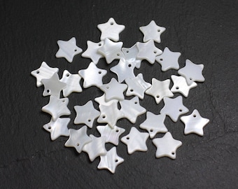 10pc - White Mother of Pearl Stars Charms Pendants Beads 11-12mm - 4558550027795