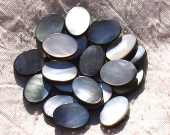 Thread 39cm approx 21pc - Natural mother-of-pearl shell beads Oval 18x13mm white gray black iridescent