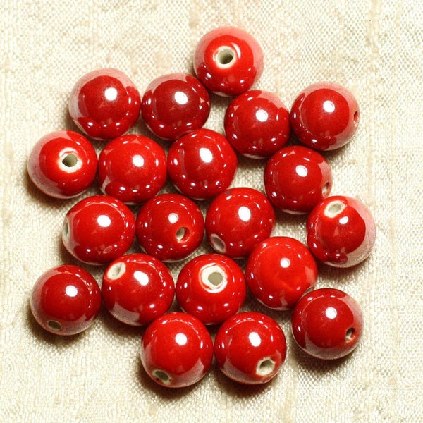 4pc - Perles Céramique Porcelaine Boules 14mm Rouge irisé -  8741140013933