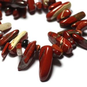 10pz - Perline di pietra - Bastoncini di diaspro rosso papavero 10-25mm Mattone marrone rosso - 8741140029026