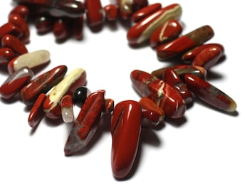 10pc - Stone Beads - Red Jasper Poppy Chips Sticks 10-25mm Red Brown Brick - 8741140029026
