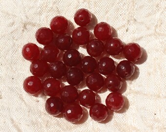 10pc - Stone Beads - Jade Faceted Balls 8mm Bordeaux Red - 4558550017673