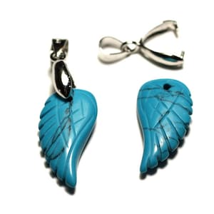 1pc - Turquoise stone bead pendant Synthesis Engraved wing 24mm blue - 8741140016842