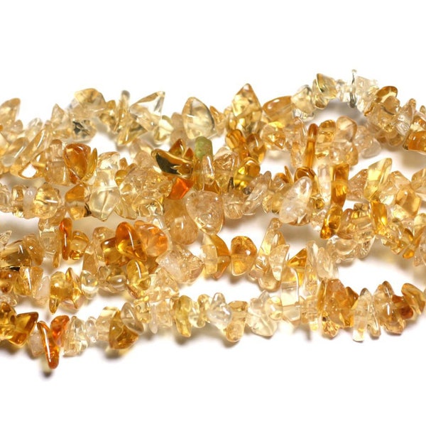 Fil 40cm 120pc env - Perles Pierre Citrine Rocailles Chips 5-10mm Jaune Orange Transparent