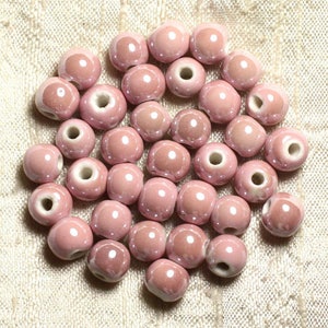 100pc - Porcelain Ceramic Beads Balls 8mm Light pink powder pastel
