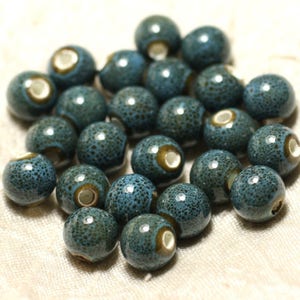 100pc Perles Céramique Porcelaine Boules 10mm Bleu Turquoise tacheté image 1