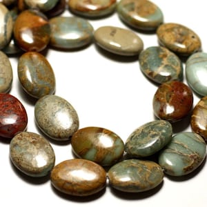 Thread 39cm 21pc approximately - Oval Aqua Terra Jasper Stone Beads 18x13mm Blue Turquoise Beige