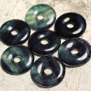1pc - Stone Pendant Bead - Round Circle Ring Donut Pi 30mm - Fluorite blue green purple black - 4558550012906