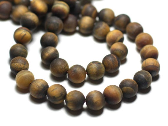 Lot De 10 Perles En Pierre Oeil De Tigre - Boules 8mm Marron Bronze Doré Noir - DIY Bijoux