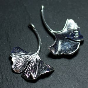 2pc - Pearl Pendant Charm Connector Metal Silver Sheet Ginkgo Biloba 47mm - 4558550006059