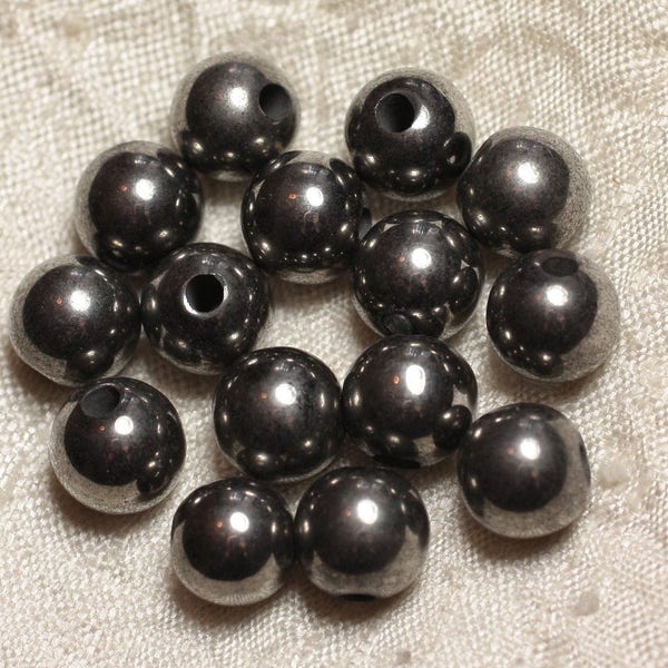 3pc - Perles de Pierre Perçage 2.5mm - Hématite Rhodium 10mm - 4558550024954