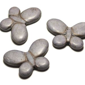 Thread 39cm 22pc approx - Turquoise Stone Beads Synthesis Butterflies 35mm Mouse Gray