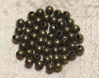 50pc - Perles Métal Bronze Qualité Boules 4mm   4558550013316