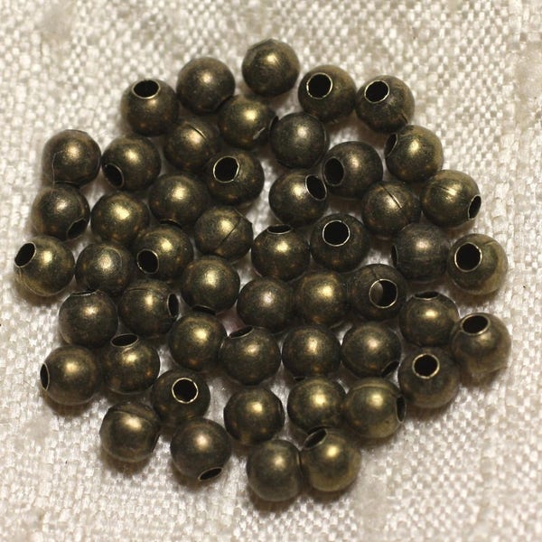 50pc - Perles Métal Bronze Qualité Boules 4mm   4558550013316