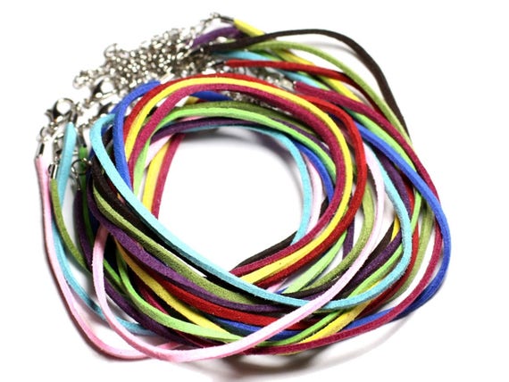 Lot De 10 Colliers Tour De Cou - Corde En Coton Ciré Violet 1.5mm - Longueur 45cm - Neuf