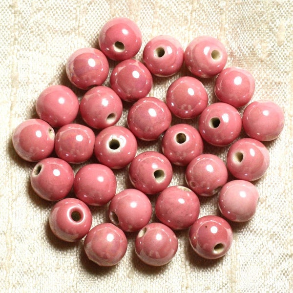 100pc - Perles Ceramique Porcelaine Boules 10mm Rose Corail Peche