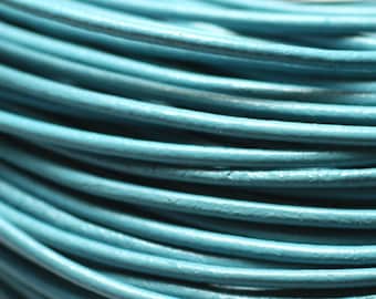 5 meters - Round Leather Cord Rope Thread 2mm Light sky blue turquoise - 8741140014640