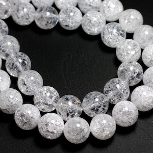 Strand 39cm 38pc approx - Stone Beads - Rock Crystal Quartz Balls 10mm White Transparent Crackled
