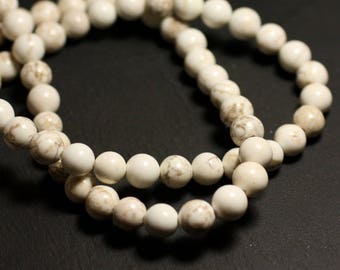 10pc - Magnesite Stone Beads Balls 6mm cream white ivory beige - 7427039744720