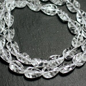 2pc - Stone Beads - Quartz Crystal Engraved Leaves 12x8mm - 8741140007710