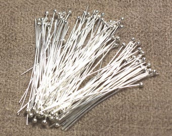 100個 - 銀メッキメタルボールヘッドピン/スタッド 40mm - 7427039745055