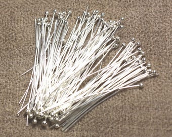 100pc - Apprets Tiges Clous Tete Boule Bille Ronde Métal Argenté 40mm - 7427039745055