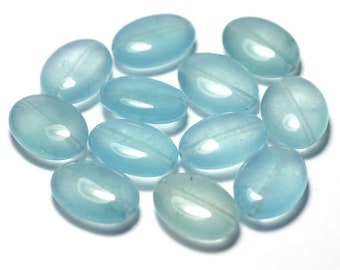 4pc - Stone Beads - Jade Oval 18x13mm Light Sky Blue - 8741140029088