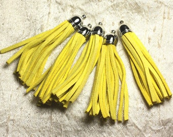 3pc - Pompon suédine Jaune et Métal Argenté 68mm   4558550009777