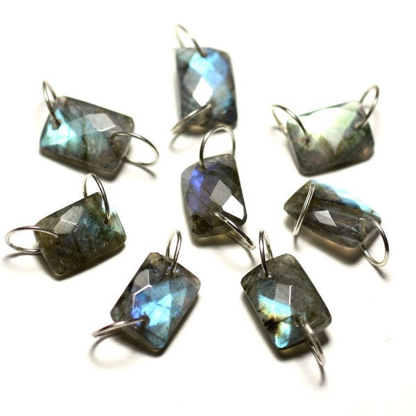 1pc - Stone and Silver 925 Connector Bead - Faceted Rectangle Labradorite 12x8mm - 8741140019966