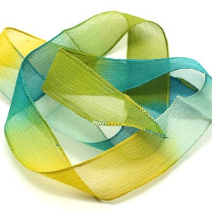 1pc - Hand-dyed Silk Ribbon Necklace 85 x 2.5cm Olive Yellow Peacock Blue (ref SOIE166) 4558550001665