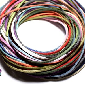 Lot 5 metres - Corde Cordon Laniere Suedine Daim 3mm Mélange Multicolore