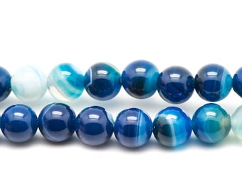 20pc - Stone Beads - Agate Balls 6mm Blue White Turquoise - 4558550028303