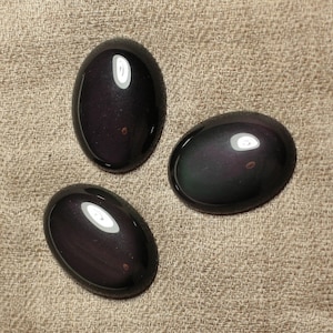 1pc - Cabochon Pierre Obsidienne Noire Arc en Ciel Ovale 18x13mm - 7427039743228