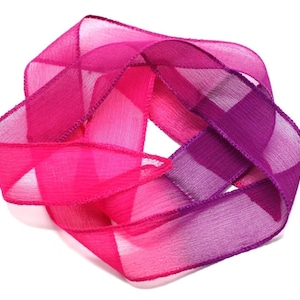 1pc - Hand-dyed Silk Ribbon Necklace 85 x 2.5cm Fluo Pink Fuchsia Magenta Violet (ref SOIE151) 4558550002860