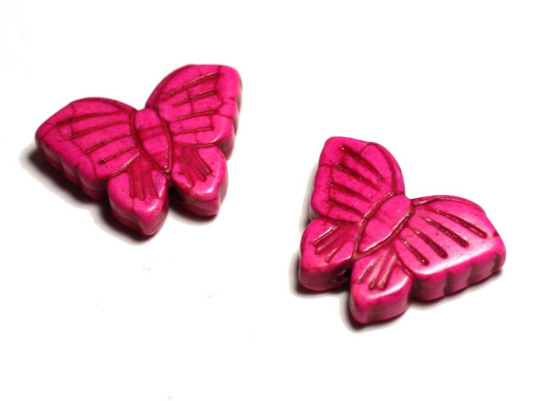 2pc - Synthetic Turquoise Beads Butterflies 26mm Pink
