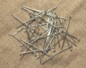 100pc - Silver Plated Flat Head Studs - 35 x 2 x 0.7mm 4558550023025