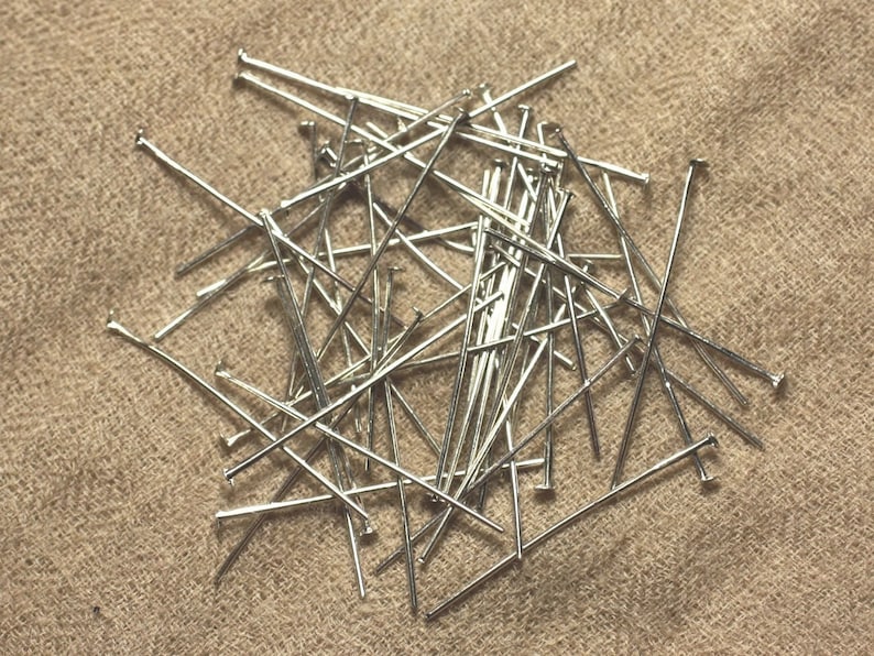 100pc Silver Plated Flat Head Studs 35 x 2 x 0.7mm 4558550023025 image 1