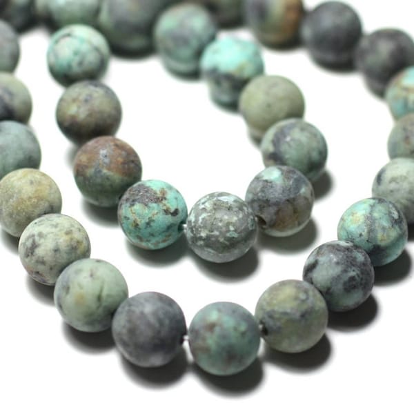 Thread 39cm 46pc approximately - Natural African Turquoise Stone Beads 8mm Blue Green Matte Frosted Sanded Balls