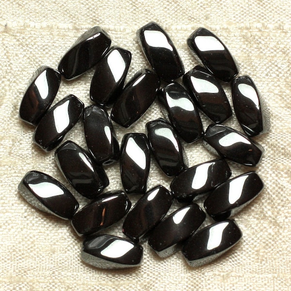 Fil 39cm 31pc envirron - Perles Pierre Hématite olives ovales rectangles torsadé 12x6mm Métal gris noir