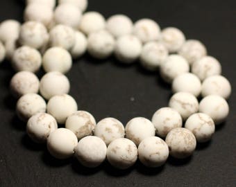 Thread 39cm 46pc approximately - Magnesite Stone Beads Balls 8mm white cream ivory beige Matt frosted sandblasted