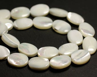 2pc - Natural mother-of-pearl shell beads Oval 20x15mm iridescent white - 7427039739498