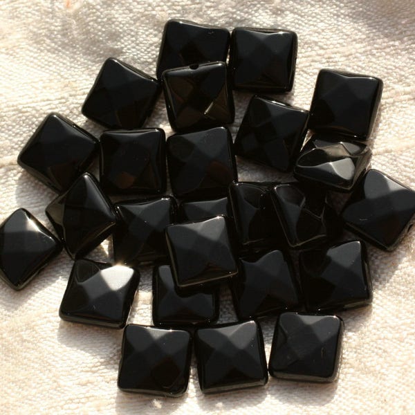 Wire 39cm 37pc approx - Stone Beads - Black Onyx Faceted Squares 10mm