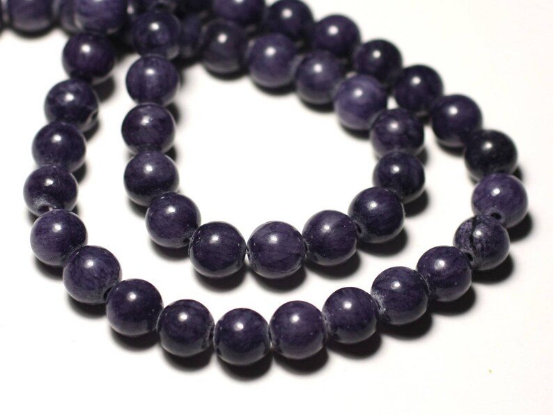 Wire 39cm 49pc approx Stone Beads Jade Balls 8mm Indigo purple blue image 1