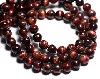 10pc - Red Tiger Eye Stone Beads Taurus Balls 8mm red brown black reflections - 7427039745161