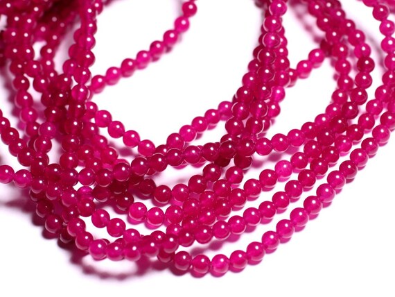 20 Perles En Pierre De Jade - Boules 6mm Rose Framboise Fuchsia, Neuves Pour Création Bijoux