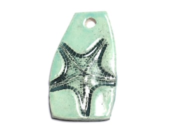 N11 - Pendant Porcelain Ceramic Starfish Shell 51mm Green Turquoise - 8741140003941