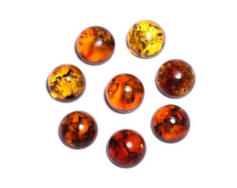 1pc - Natural Baltic Amber Stone Cabochon Round 6mm Cognac Orange Yellow - 7427039738484